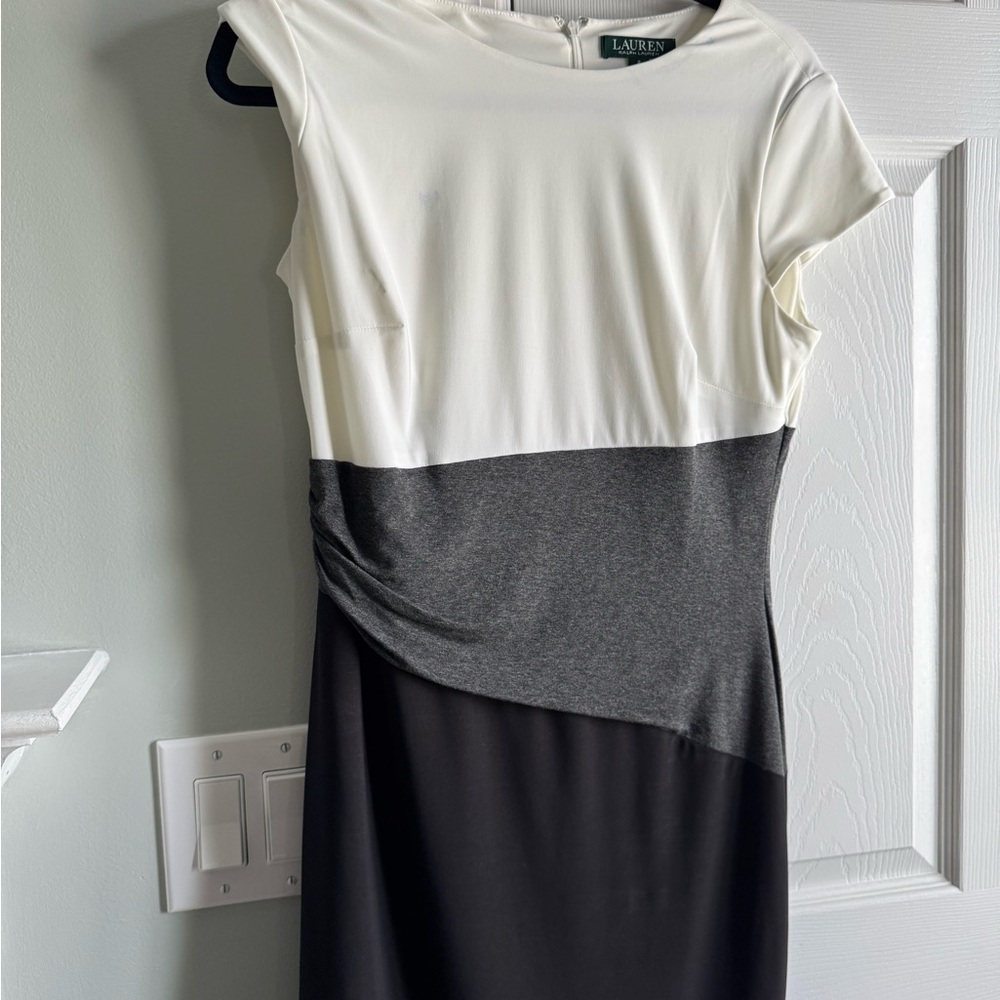 Lauren Ralph Lauren Asymmetrical Black, Gray, and White Dress